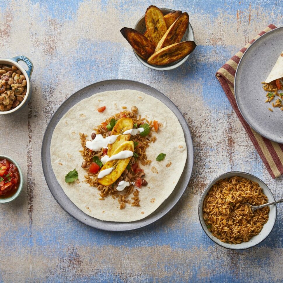 Roast Plantain Burrito with Mexican Rice